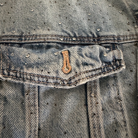 Zara Rhinestone Denim Cropped Jacket - Picture 3 of 6